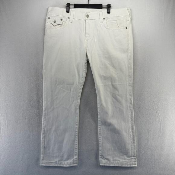 True Religion Jeans men's 40 White Denim Ricky Flap Pockets Made in USA Straight - Picture 2 of 14